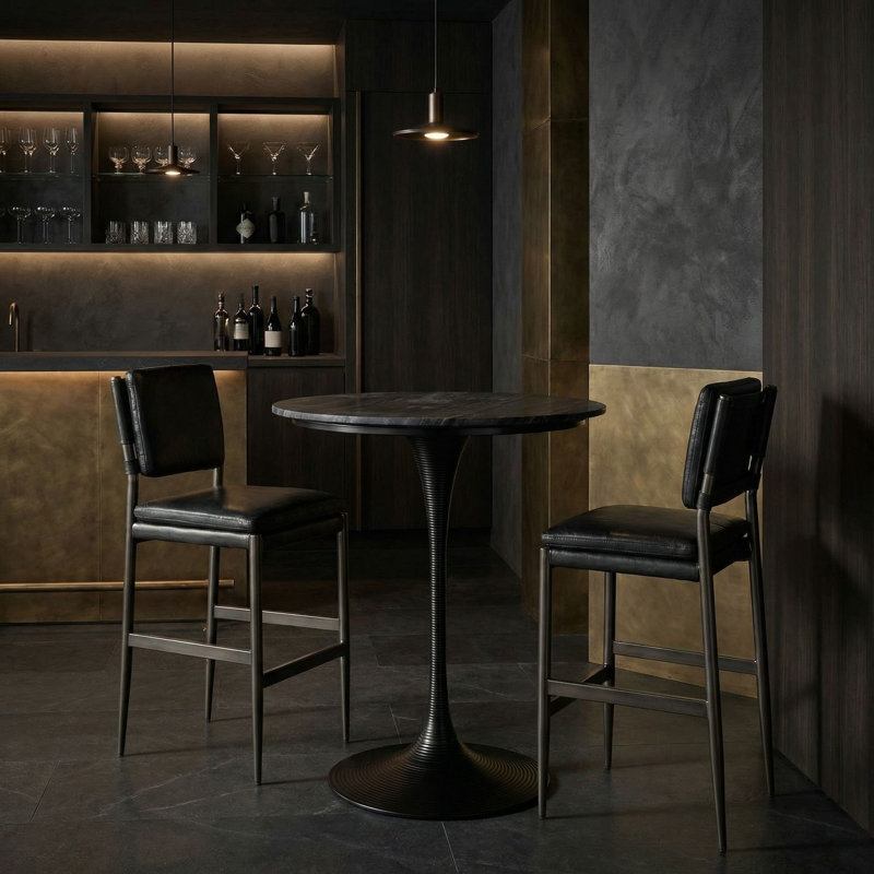 Joni Round Marble Dining Table, Matte Black, Matte Black, 41"