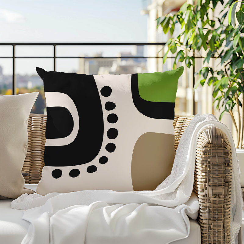 Oreiller carré réversible intérieur / extérieur Tobe Minimalist, H 17 po x l 17 po, Chartreuse / noir / blanc cassé
