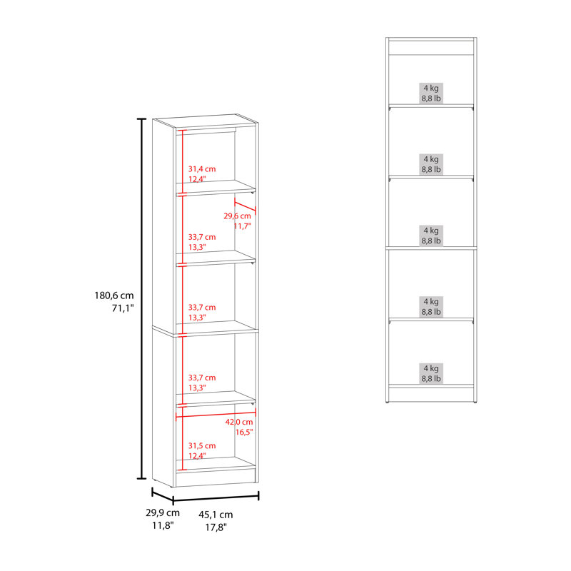 Xs Bookcase Compact Bookshelf With Multiple Shelves, Natural Wood