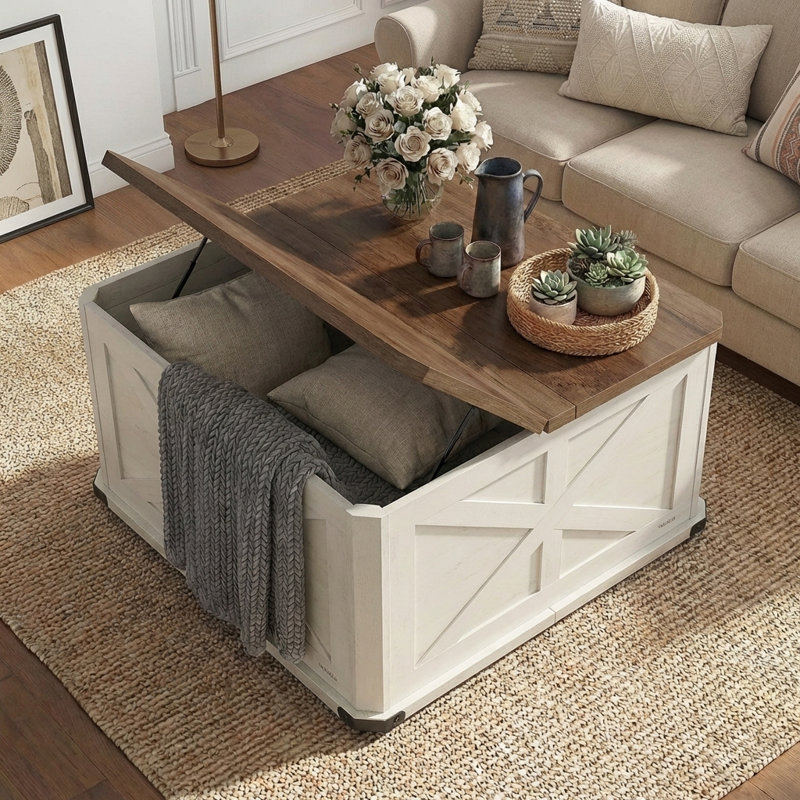 Table basse à couvercle rabattable, Blanc