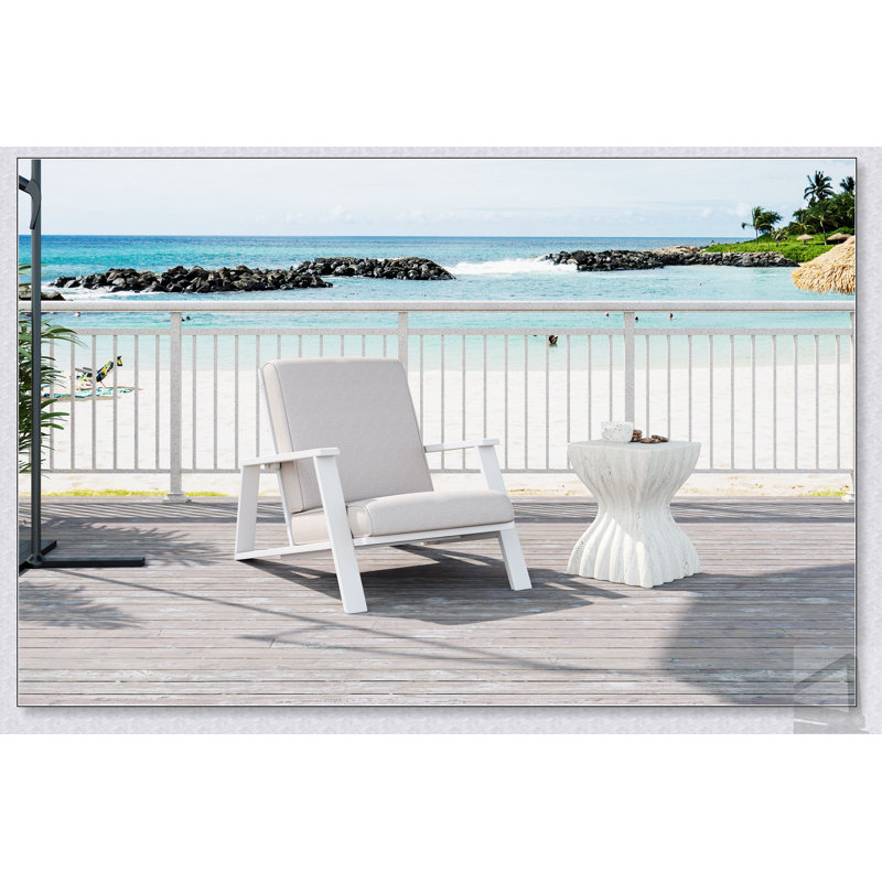 Chaise longue de patio, fauteuil club d'extérieur en bois d'acacia durable et coussins résistants aux intempéries pour une assise confortable