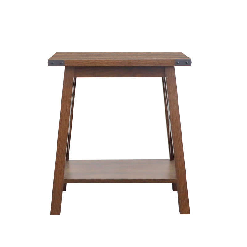 Dark Walnut Farmhouse X-Frame 2-Tier Side Table