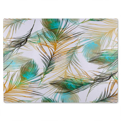 Imprints Peacock Feathers Glass Chopping Board