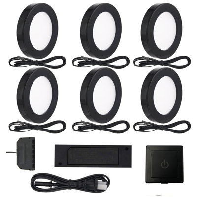 6 Pack Mini Puck Light with Wired Dimmer 12V 2W/pc for Under Cabinet Lighting