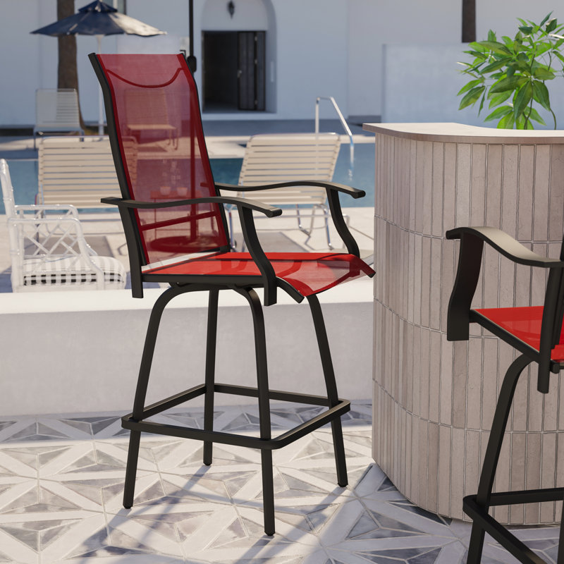 Tabourets de bar pivotants en polyester enduits de PVC toutes saisons Corchado avec dossier haut et accoudoirs, Rouge