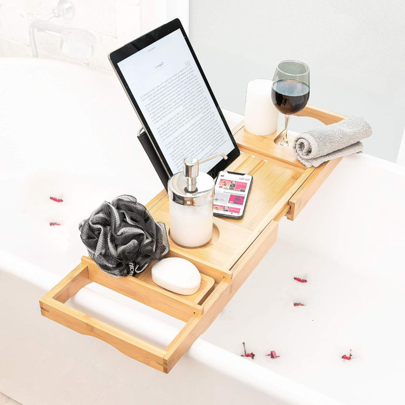 Plateau de baignoire en bambou extensible
