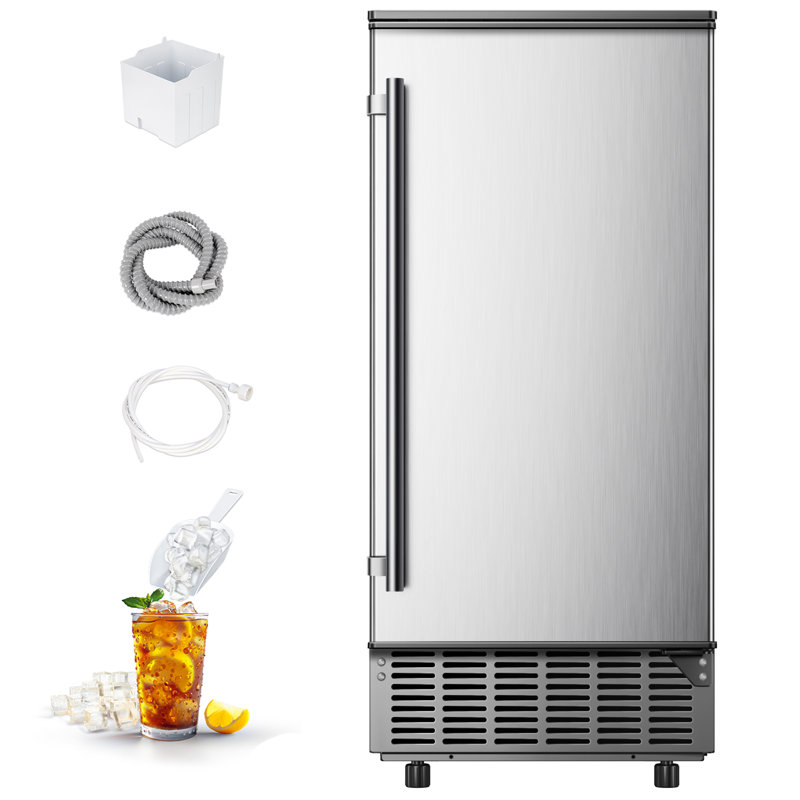 Simzlife 80 Lb. Daily Production Clear Cube Ice Under-Counter/Freestanding Ice Maker for Commercial Use & Home Use, With Pump, With 25lbs Storage Bin