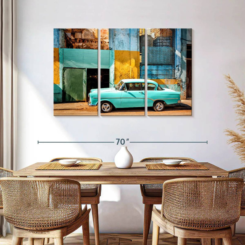 Voiture cubaine Mehar Turquoise Opel, H 36 po x l 57 po