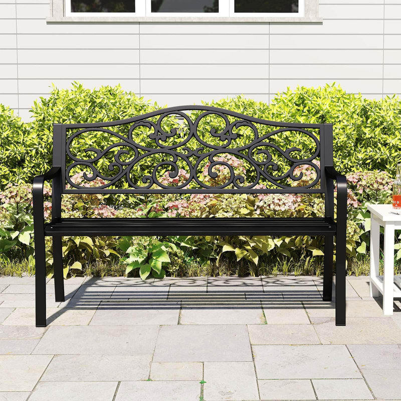 50" Porch Bench With Ergonomic Backrest & Armrests Floral Patterns Curved