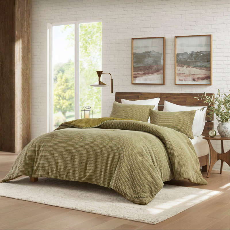 Ensemble d'édredon 3 pièces gaufré, Édredon très grand + 2 taies décoratives, Vert