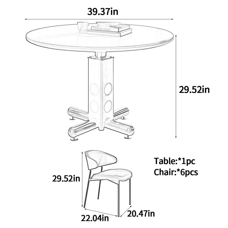 Table de salle à manger ronde Bauhaus, H 29,52 po x L 39,37 po x l 39,37 po