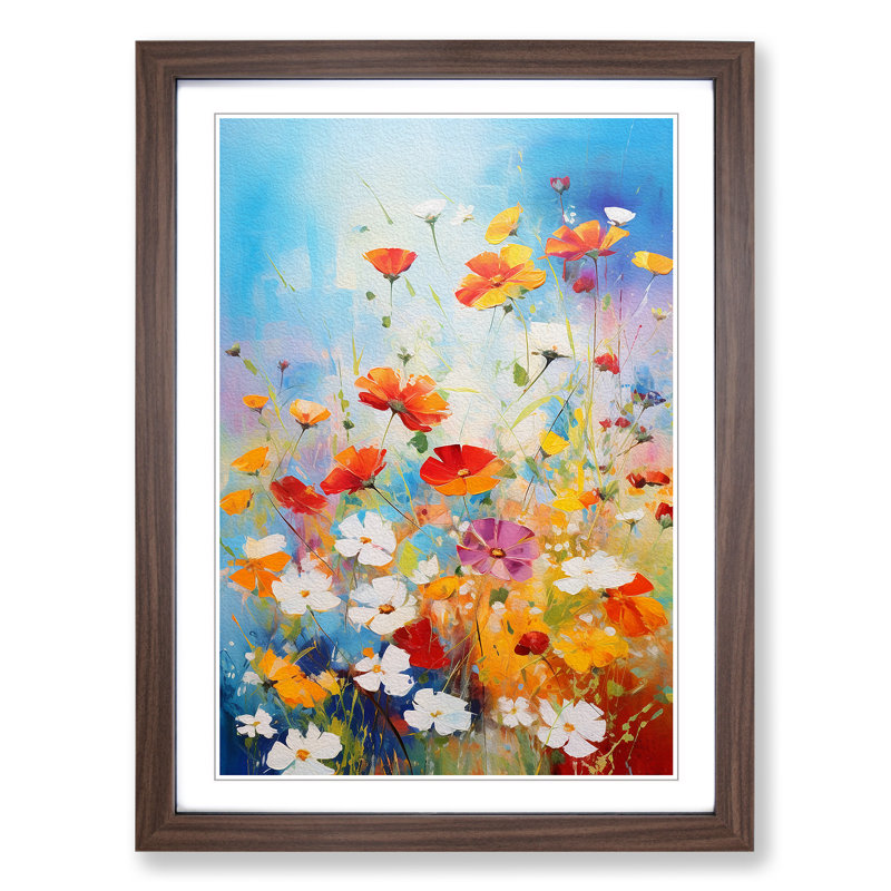 Wildflowers Action Painting Art - Framed Print, Walnut Framed, 46cm H x 34cm W