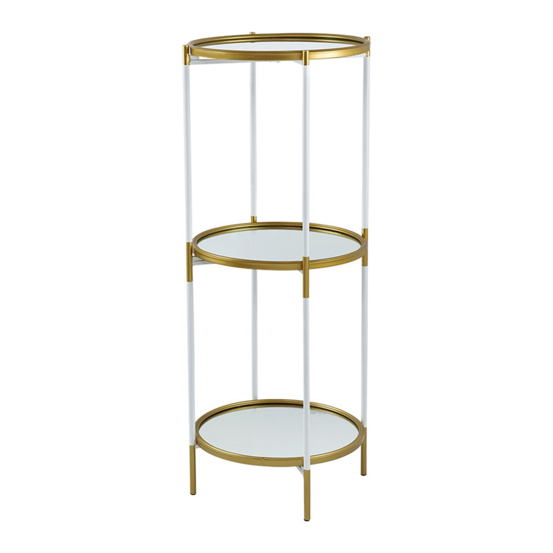 D16x39.5" 3-tier Luxury White And Gold Side Table