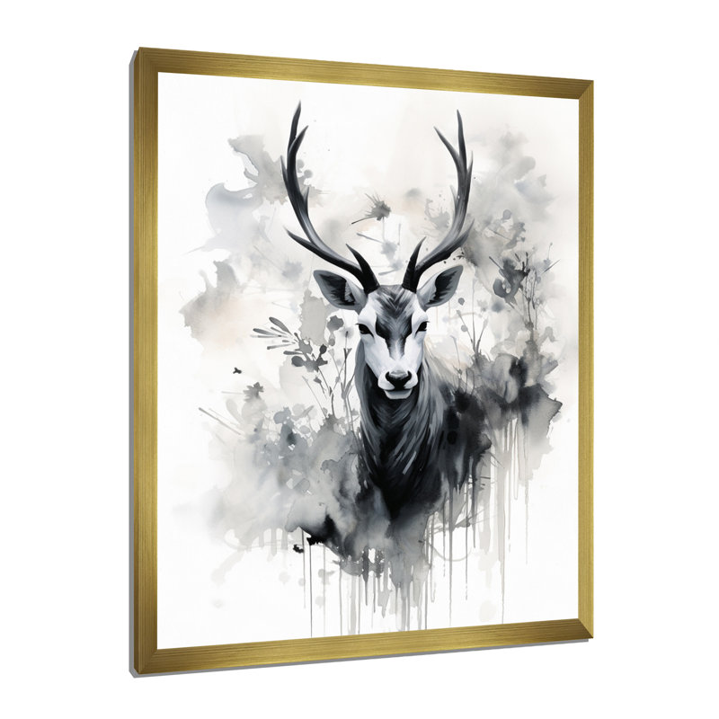 «Ayanti Asian Art Antelope Sumi II», reproduction sur toile, Cadre photo doré simple, H 44 po x l 34 po x P 1,5 po