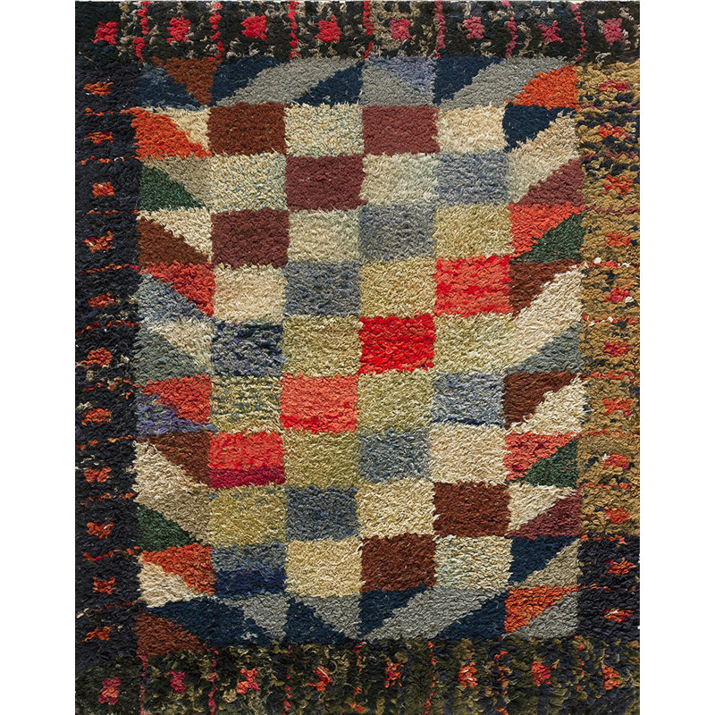 American Hooked Multicolor Antique 1890s Wool Small Scatter Size Rug