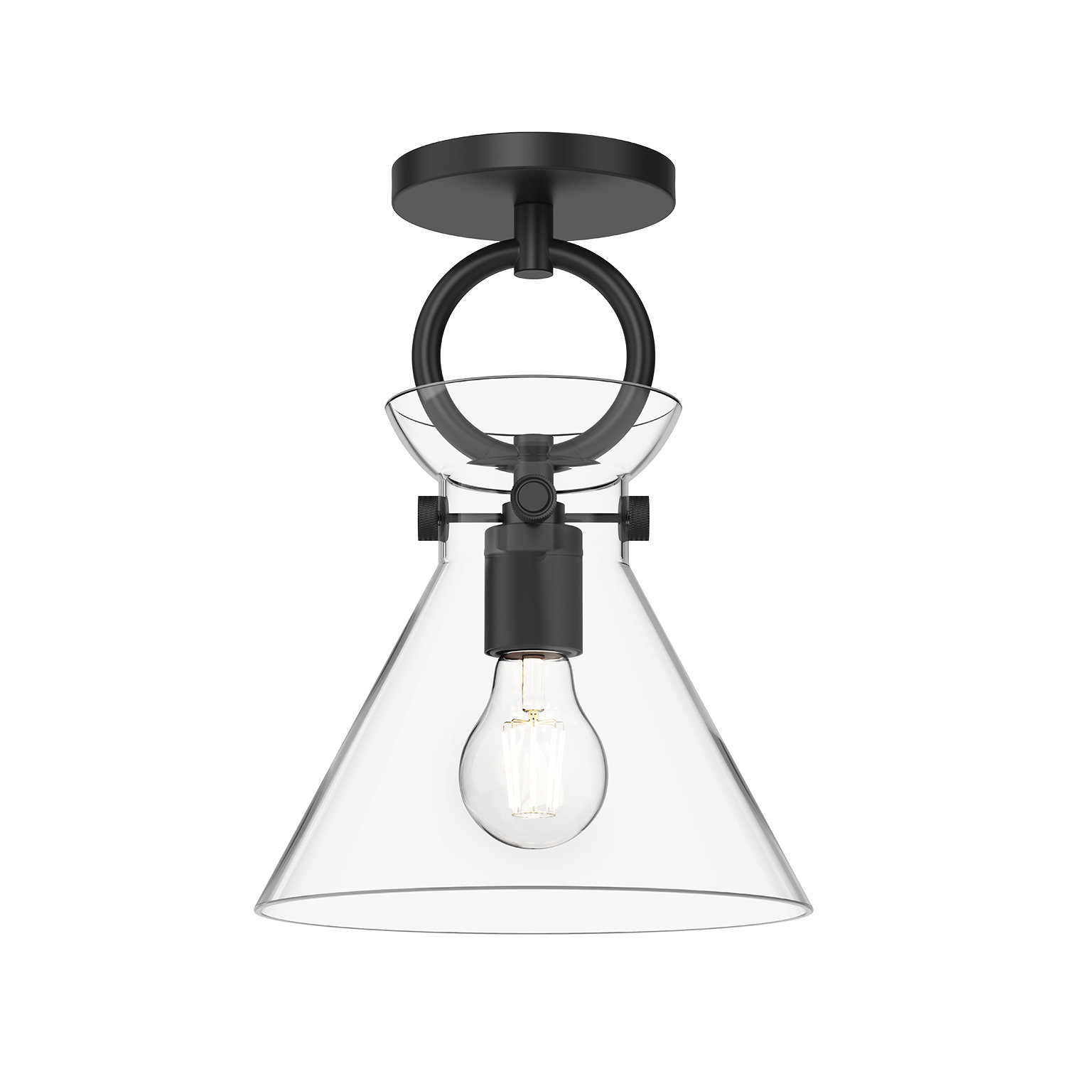 Tiney Single Light Glass Semi Flush Mount, Matte Black, Clear