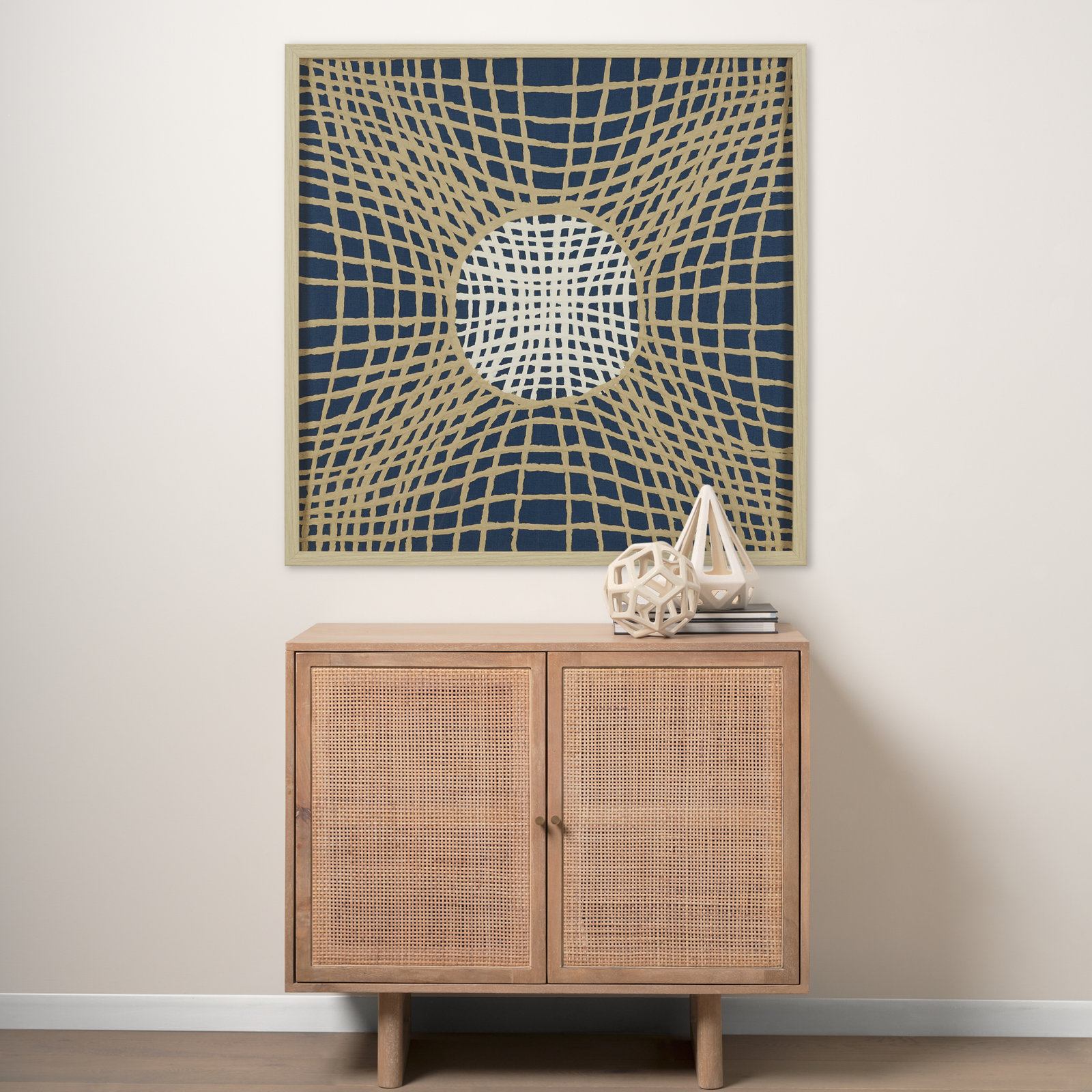 Folk Papercuts II - Prisms Print, 40" H x 40" W, Blue, Gold | White | Navy Blue