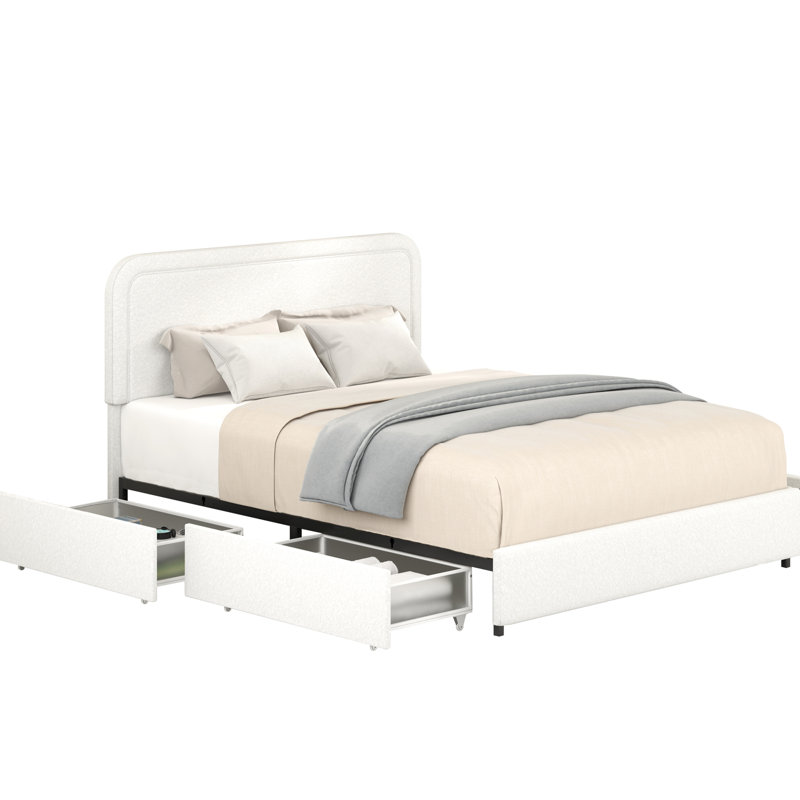 Grand lit plateforme tapissier Livcle Ivory Boucle