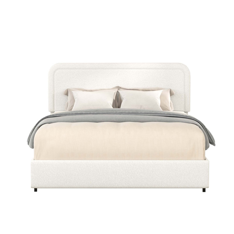 Lit de rangement tapissier à 2 tiroirs Liv, avec tête de lit capitonnée ivoire capitonnée, support de matelas à lattes en bois, pas de sommier tapissier Liv