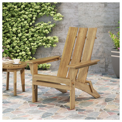 Natural Acacia Wood Folding Adirondack Chair - Outdoor Patio Lounge Seating with Ergonomic Backrest
