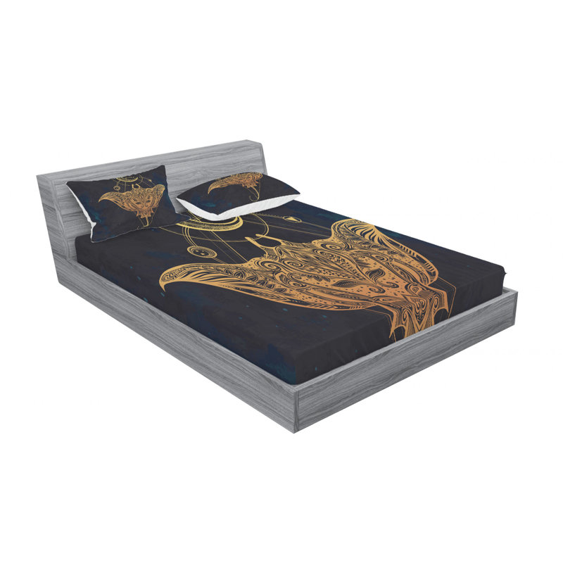 Ensemble de draps Sea Ocean, Ensemble de draps pour grand lit avec 2 taies d'or