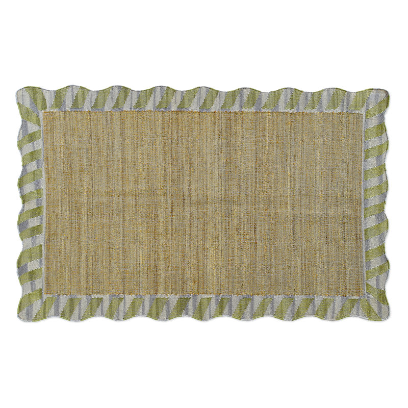 Jute Scalloped Purple and Green Rug, Rectangle 5' x 8'