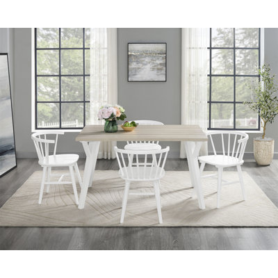 Roundhill Alwynn White And Natural Wood 5-Piece Dining Set -  Corrigan StudioÂ®, 10CF6FA2067F48AEA94E92D05536775E