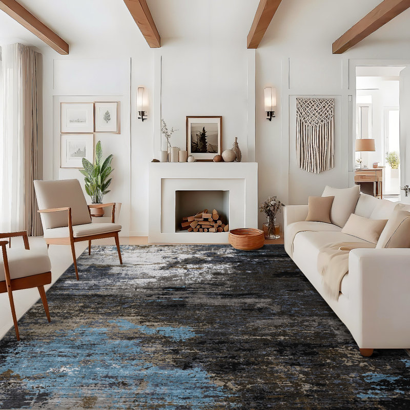 Large Area Rugs 10x13 Abstract Art-Inspired Indoor Rug, Distressed Oil Painting Pattern Low Pile Area Mat with Soft Surface Foldable, Easy to Clean & Stain Resistant, Machine Washable for Living Room
