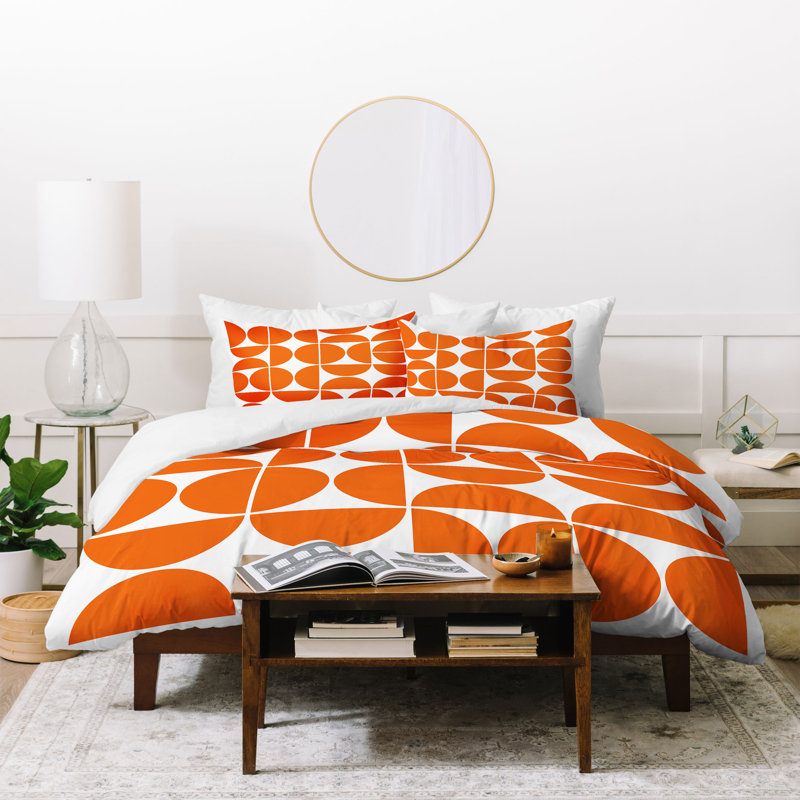 Polyester Geometric Shapes Duvet Cover, Queen Duvet Cover + 2 Shams, Orange