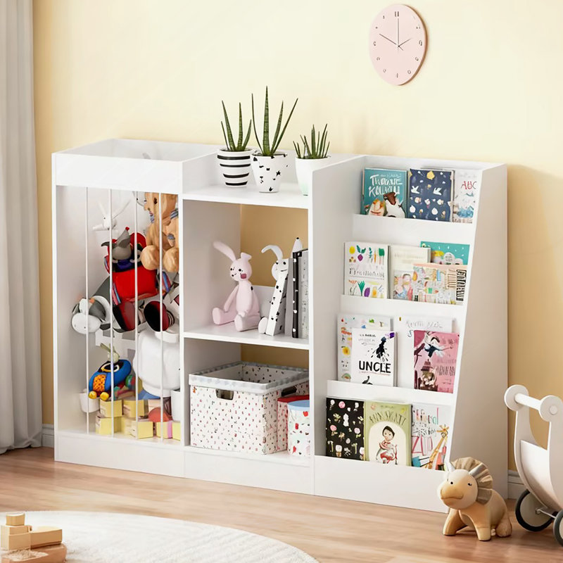 Bibliothèque à 3 niveaux pour enfants et rangement pour jouets, design Montessori pour un accès et une organisation faciles, blanc