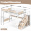 Grand lit mezzanine en métal industriel avec bureau intégré et prise de courant, bande DEL, cadre de lit mezzanine en métal avec panneaux perforés et paniers de rangement en filet, escalier de rangement avec garde-robe-2102735719