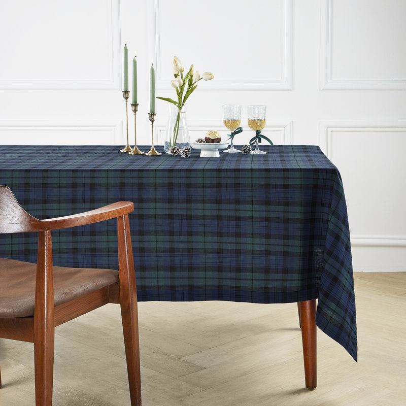 Blackwatch Plaid - 100% Pure Linen Tablecloth, 108" x 60"
