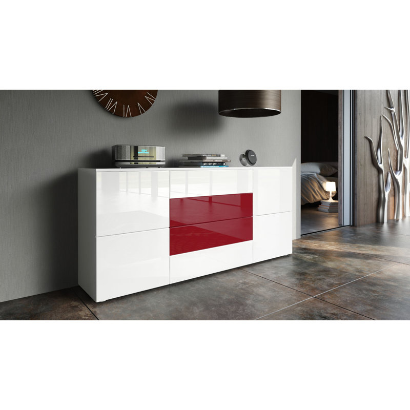 Mccraney Sideboard, Matt white/Glossy white/Glossy burgundy