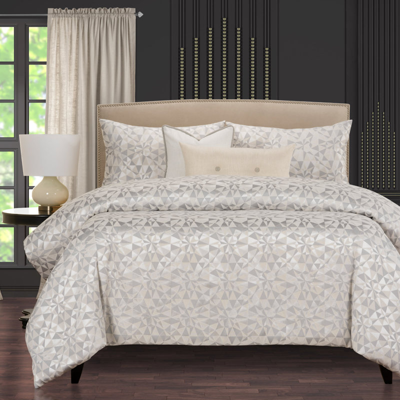 Diamond Point Geometric Duvet Cover & Insert Set, Gray, Twin Duvet Cover & Insert + 4 Additional Pieces