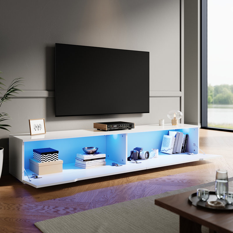 LED TV cabinet Stand for TVs, White, 30cm H x 180cm W x 35cm D