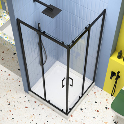 Matte Black Sliding Shower Door, 1/4" Tempered Clear Glass, 34.625 In. X 72 -Angle Pivot Enclosure With Captivating Stainless Steel Handle For Bathroom