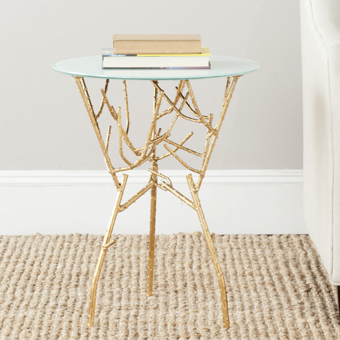 Oxendine Glass Top End Table, Gold / White