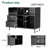 Eco-Friendly Black Record Player Stand with Flip-Top - Wood Vinyl Storage Cabinet with 2-Outlet Power Strip, Drawers & Dustproof Cubbies, Media Console for Living Room/Study