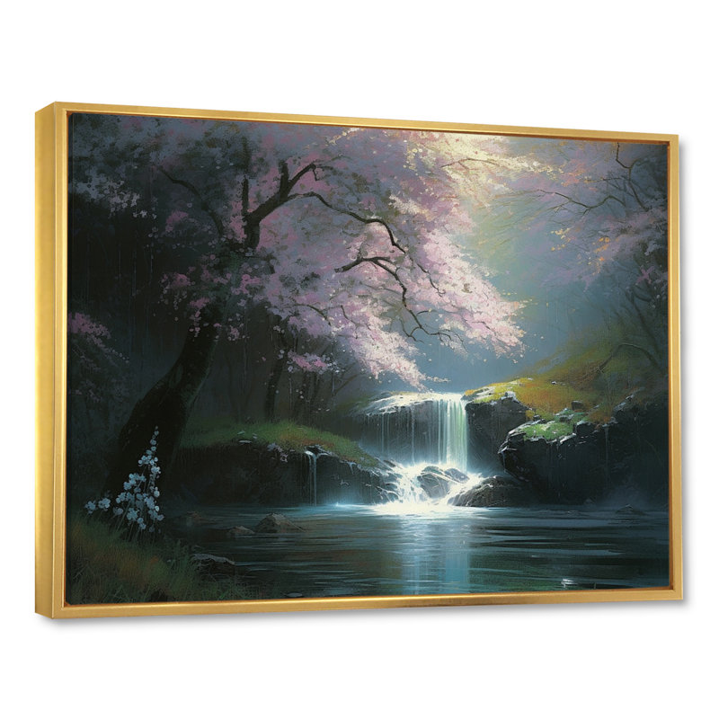 Nayma Cherry Blossom Stream I sur toile, H 12 po x l 20 po x P 1 po, Cadre flottant doré
