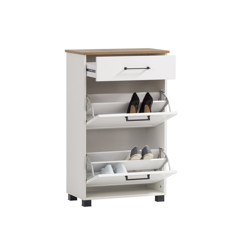 Alapaha Oak Country House / Matt White Shoe Cabinet, Brown/White