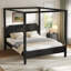 Grand lit plateforme à baldaquin en bois avec tête de lit et pieds de support-446061030-446061031
