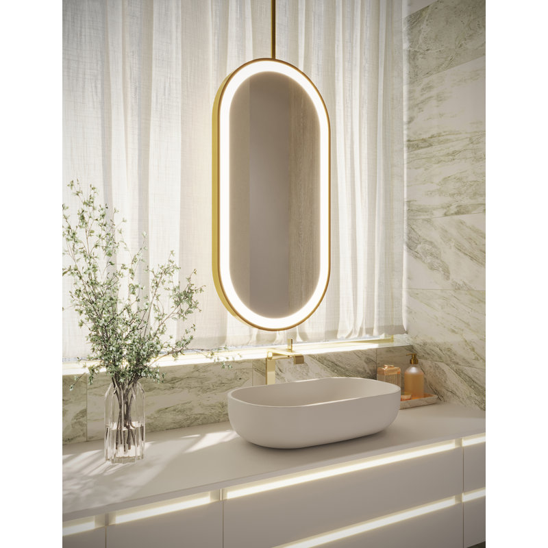 Sculpt Hanging Pill Framed Lighted Mirror, Matte Black