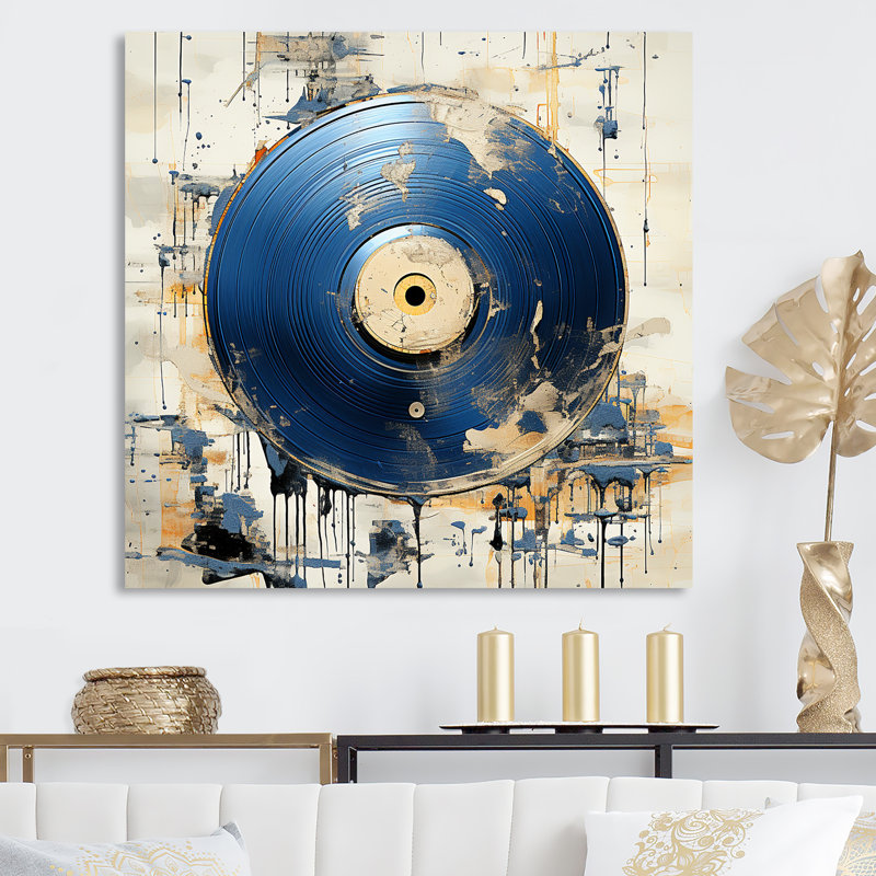 Disque vinyle blanc et bleu Melody, H 30 po x l 30 po x P 1,5 po, Toile tendue