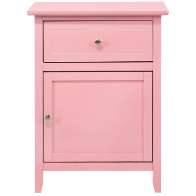 Charmante table de chevet rose - H 25 po x l 19 po x P 15 po avec tiroir et porte pour le rangement Assemblage rapide et facile Installation simple