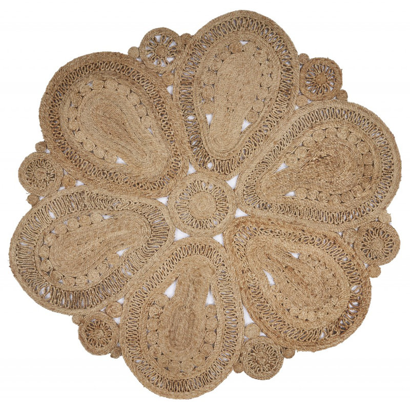 Farmhouse Solid Hand-Braided Jute Indoor Round Area Rug, Brown, 6' x 6', Round 6'