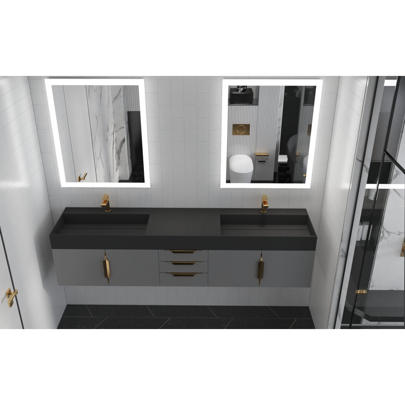 Meuble-lavabo double 84 po avec plateau Amazon, Noir, Gris, Or