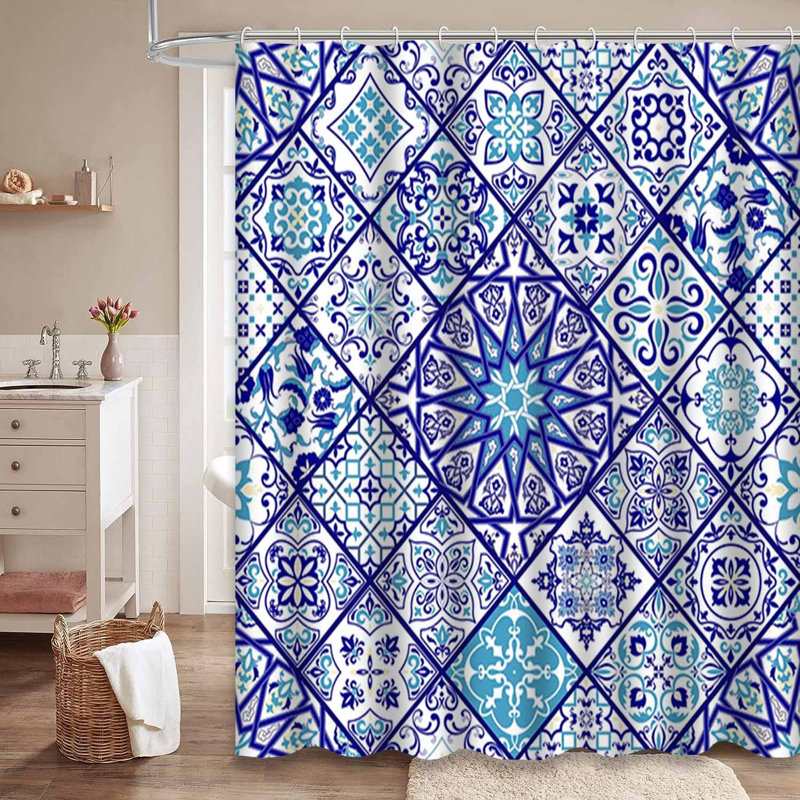 Rideau de douche imperméable à carreaux rétro avec 12 crochets, L 72 po x l 84 po