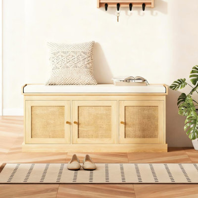 Banc de chambre à coucher avec portes tressées et housse de coussin amovible