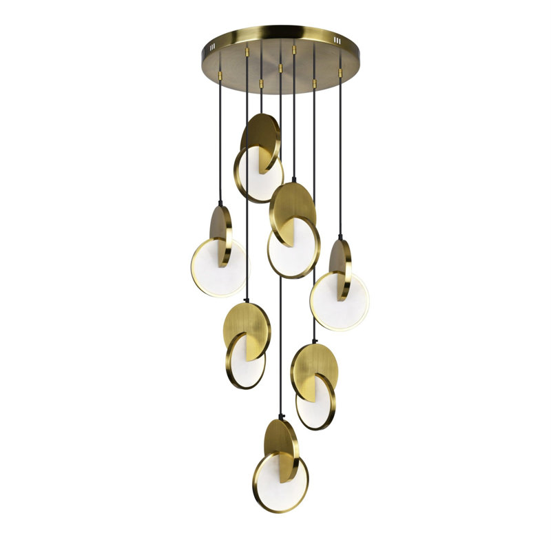 Luminaire suspendu 7 lumières DEL intégré, finition laiton brossé 24 pouces - Plafonnier décoratif moderne avec disque à croisement