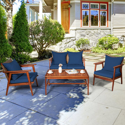 Ensemble de conversation pour patio 8 pièces avec coussins bleu marine Corrigan Studio®